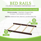 Full-Size Conversion Kit Bed Rails Compatible with Delta Children Convertible Cribs - Solid Wood Rail #0050 - Toddler & Adult Bed Rail for Full-Size Beds - Baby Furniture (Walnut Espresso - 1324)