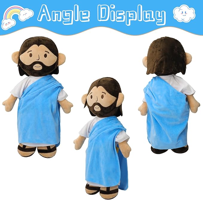 25.6inch Brown Jesus Plush Doll Guardian Baptism Stuffed Plushie Savior Toy Gifts for Church Sunday School Religious Easter Gift (BLUE/25.6inch)