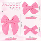 DEEKA 4 PCS Hot Pink Cotton Linen Hair Bows 3 Styles 5" & 4" Handmade Hair Bow set for Toddler Girls Alligator Hair Clips Knot Bows Hair Accessories for Little School Girls (Hot Pink)