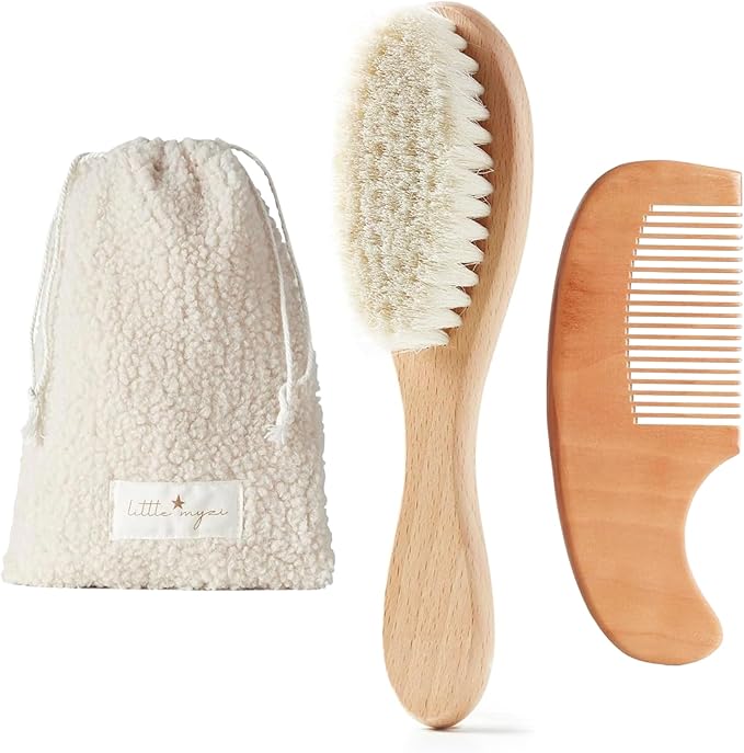 MYZI Baby Hair Brush Set – Baby Brush and Comb Set Newborn, Baby Comb and Brush Set Boy and Girl, Newborn Hair Brush and Newborn Comb - Baby Gift Set