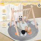 Baby Play Gym with Mat – Wooden Montessori Gym for Newborns 0-12M,Natural Pine Wood with 6 Sensory Toys,Foldable & Portable (Koala)