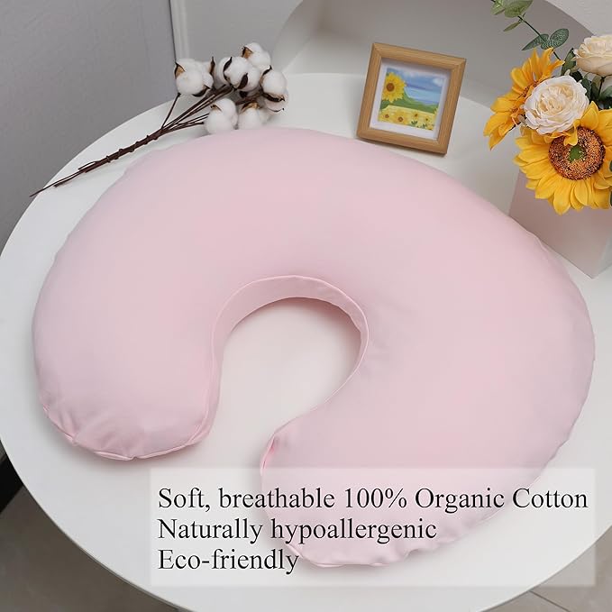 Onacosht 100% Organic Cotton Nursing Pillow Cover Soft Breathable Jersey Feeding Pillow Slipcover Fits Standard Infant Nursing Pillow for Baby Boy and Girl, Pink