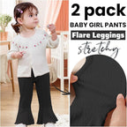 2 Pack Toddler Baby Girl Pants Flare Leggings Ribbed Knit Newborn Bell Bottoms Solid Ruffle Infant Pants for Girls