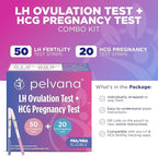 Pelvana Pregnancy and Ovulation Test Strips Combo Kit - 50 LH Fertility Test Strips + 20 Pregnancy HCG Checker Kits - Identify Your Peak Fertility Days - Easy at Home Ovulation Tests (70 Piece Kit)