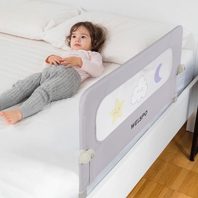 welspo Folding Toddler Bed Rails, Baby Bed Rail Guard, Height Adjustable and Foldable Bed Rail for Toddlers, Kids, fit Twin, Queen, King, Full, Bunk Beds (Grey, 47inch)