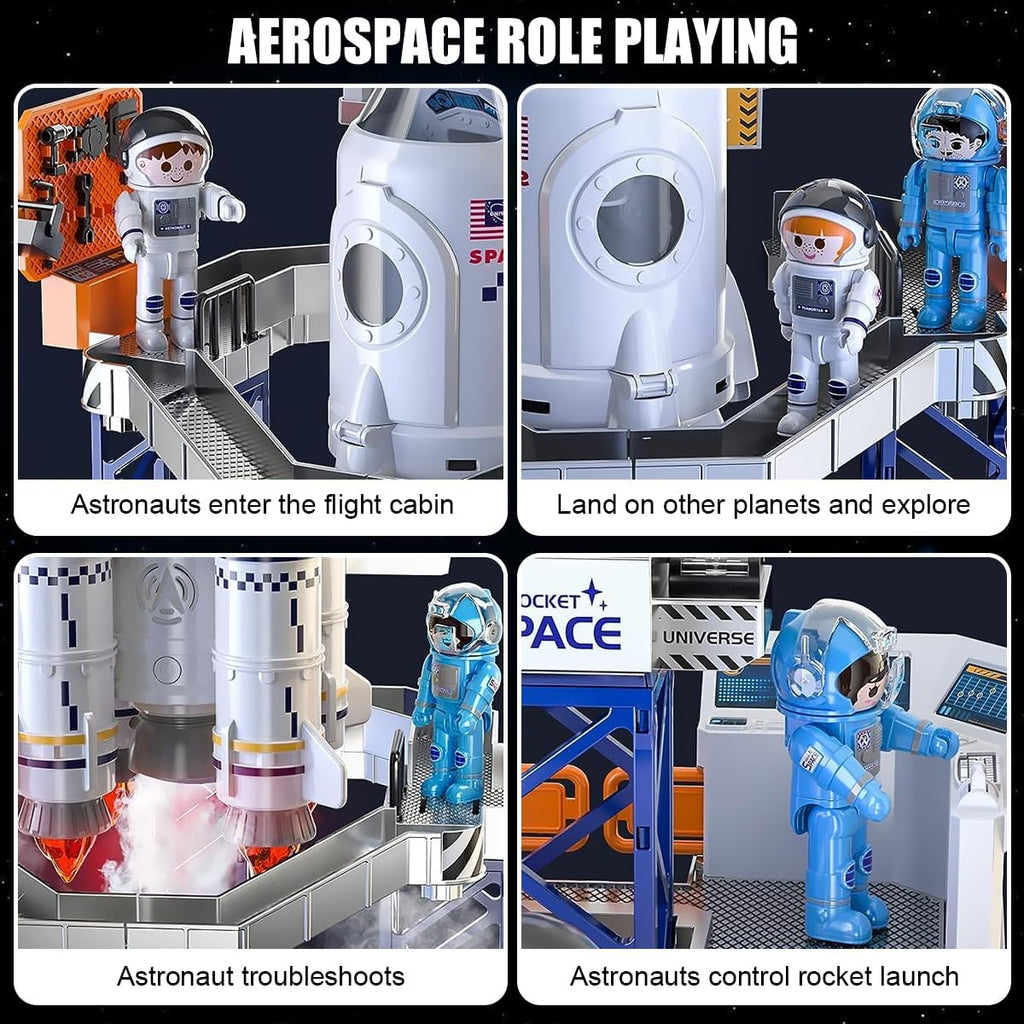 2-in-1 Rocket Launcher and Space Shuttle Toys Model for Kids Ages 3-12, Aerospace STEM Building Toys with Mini Projector, Spaceship Educational Toys Gifts for Boys Girls