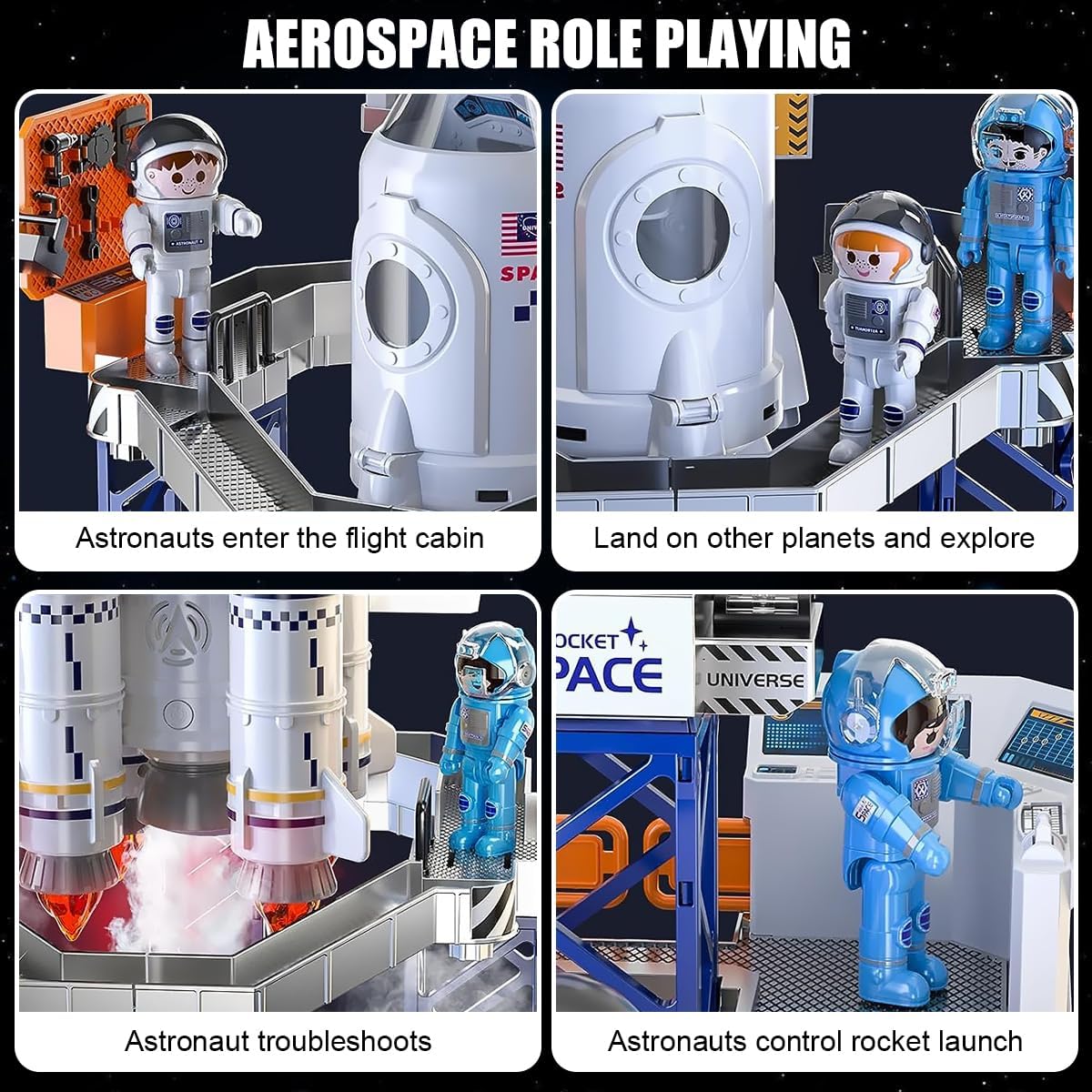 2-in-1 Rocket Launcher and Space Shuttle Toys Model for Kids Ages 3-12, Aerospace STEM Building Toys with Mini Projector, Spaceship Educational Toys Gifts for Boys Girls