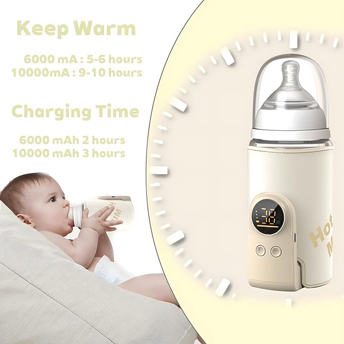 Portable Bottle Warmer for Breast Milk & Water, Portable Milk Warmer for Travel Portable Bottle Warmer with Fast Heating & Long Battery Life to Meet Your All-Day Needs (8000 mAh)