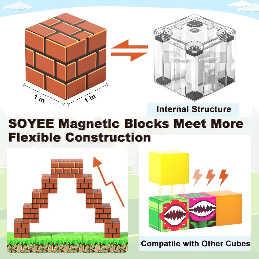 108PCS Magnetic Blocks Building Toys - 1'' Magnet Building Blocks Build Mine Magnet World Game Adventure Set Cubes Boys Girls Toys Ages 3-5 4-6 5-7 6-8 Kids Gifts for 3-12 Years Old School Supplies