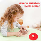 Montessori Baby Toys Play Kit Montessori Mirror Peekaboo Knob Puzzle, Medium Spinning Drum and Rainbow Fabric Ball Kit Toys for6-12Months Toddlers (Mirror Peekaboo Knob Puzzle)