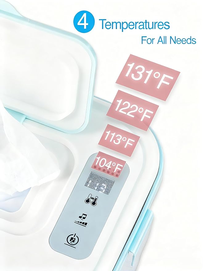 Elyina Baby Wipe Warmer with Soothing Music & White Noise, Innovative Spring Design, No-Dry Moisture Lock, Fast and Even Heating, 4 Temp Modes – Diaper Change Essential