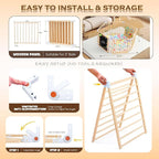 All-in-one Wood Baby Playpen with Door, Adjustable Wooden Play Fence with Dual-Sided Chalkboard, Whiteboard & Montessori Activity Toys, Expandable Activity Center Safe Playard for Babies 3M+