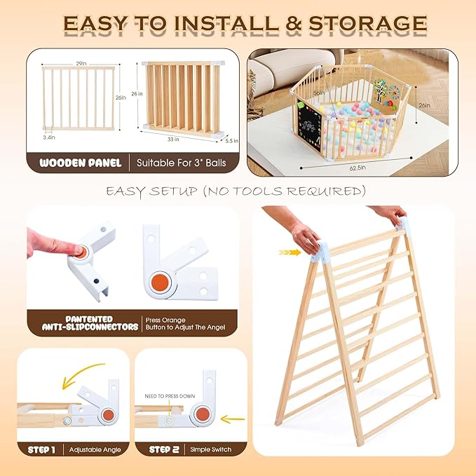 All-in-one Wood Baby Playpen with Door, Adjustable Wooden Play Fence with Dual-Sided Chalkboard, Whiteboard & Montessori Activity Toys, Expandable Activity Center Safe Playard for Babies 3M+