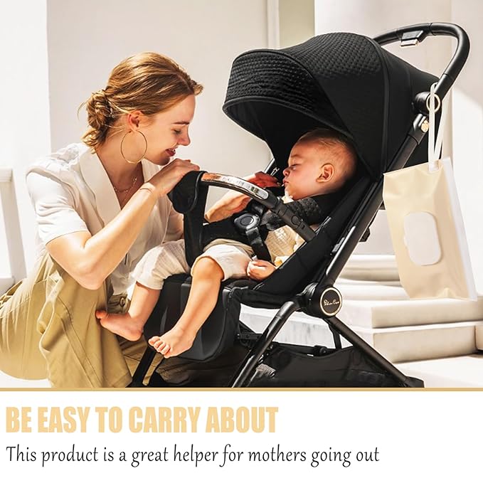 FEBSNOW 2 Pack Baby Wipes Dispenser, Portable Refillable Wipe Holder Baby Wipes Container Travel Wipes Case Reusable Wet Wipes Pouch (Cream, Pink)