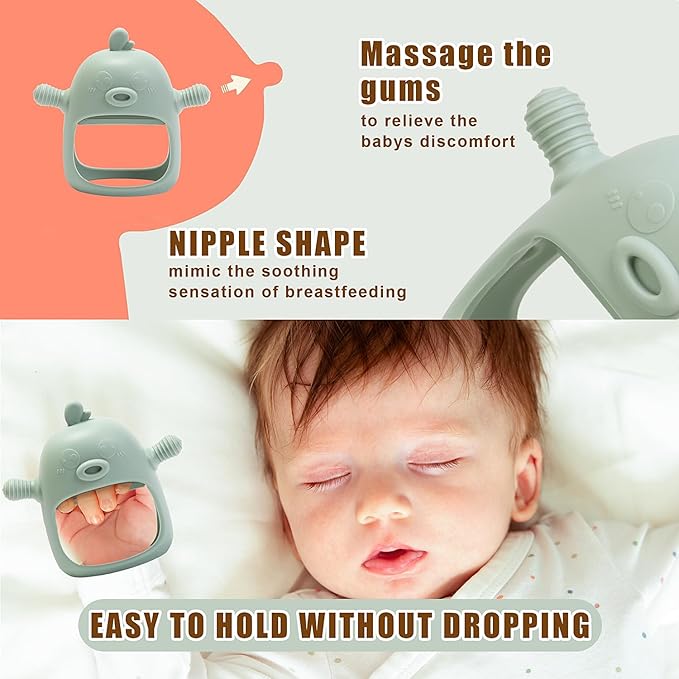 Baby Fruit Feeder & Breastmilk Popsicle Mold Set – 3 Pack Silicone Teething Relief Kit with Food Feeder Pacifier, Freezer Tray with Lid & Baby Teether Toy (Pea Green)