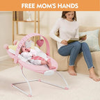 Baby Bouncer, Portable Baby Bouncer with Music, Soothing Vibrations Infant Bouncer Seat for 0-6 Months 6-20 lbs(Pink)