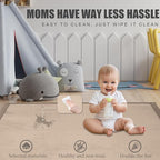 Baby Play Mat for Floor, 1.3" Thick Extra Large Cushioning Memory Foam Playpen Cushion, Soft Coral Velvet Tummy Time Mat with Non-Slip Backing, Child Nursery Rug for Toddlers, Kids (Beige, 79X59)