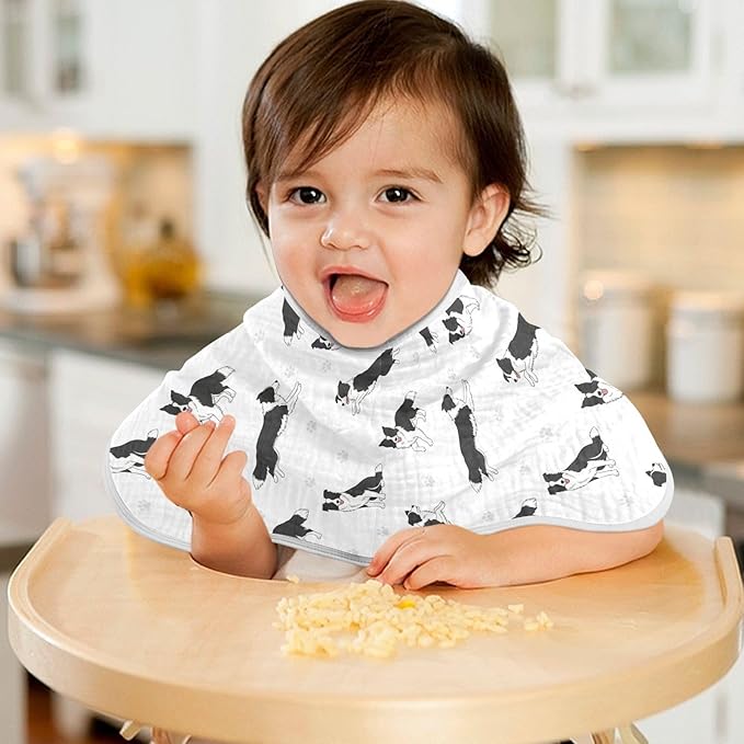 1 Pack Muslin Burp Cloths Collie Dog Paw White Cotton Baby Burp Cloths Absorbent Burping Cloth Soft Spit Up Rags for Newborn Baby Boys Girls 22x11 Inch