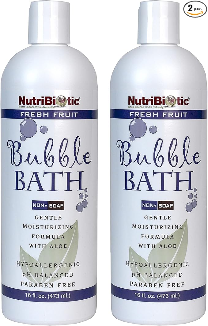 NutriBiotic Bubble Bath, Fresh Fruit, 16 Oz. Twin Pack | Gentle Moisturizing with GSE, Aloe & Botanicals | Bubble Bath Fun for Kids, Too | Tear-Free, Oil-Free, Vegan, Hypoallergenic & pH-Balanced