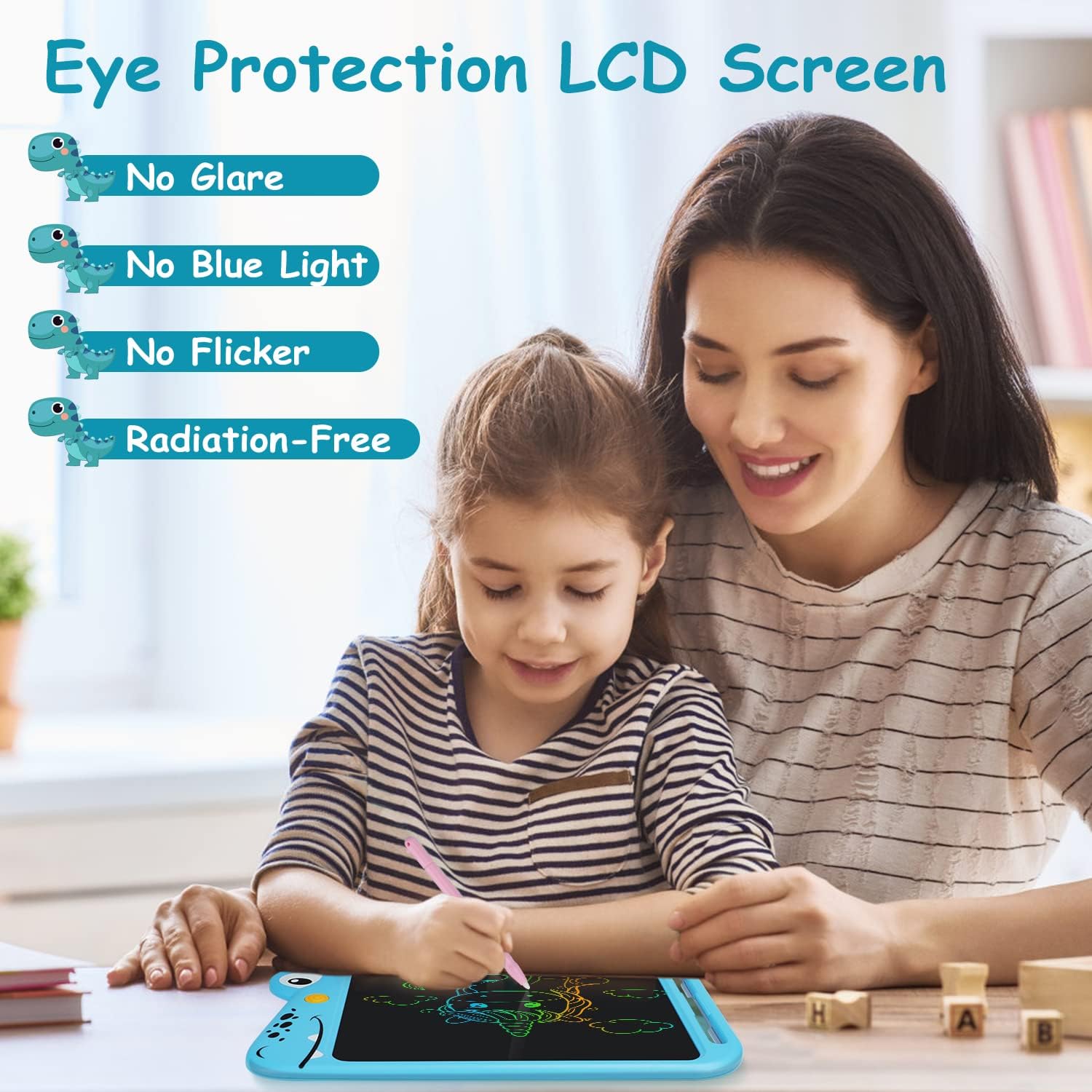 LCD Writing Tablet for Kids, 10 Inch Colorful Drawing Board, Learning Educational Toddler Toys Gifts for Kids, Drawing Tablet Gift for Boys Girls 3 4 5 6 7 8 Years Old (Blue-Dinosaur)