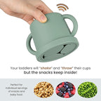 Snack Containers for Toddlers, Kids - 2 Pack Food Grade Silicone Snack Cups with Grip Handle (Natural/Sage)