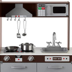 Amazon Basics Kids Upright Wooden Kitchen Toy Playset with Stove, Oven, Sink, Fridge and Accessories, for Toddlers, Preschoolers, Children Age 3+ Years, Espresso/Gray, 39x11.8x39''