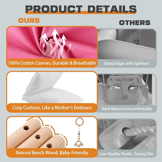 2-in-1 Baby Jumper & Swing - Foldable Stand, Stable Toddler Swing Set for Indoor & Outdoor Use (Pink)