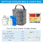 Breast Milk Cooler Bag with Ice Pack Fits 4 Baby Bottles Up to 9 Ounce, Baby Bottle Bag for Nursing Mom Daycare-Grey