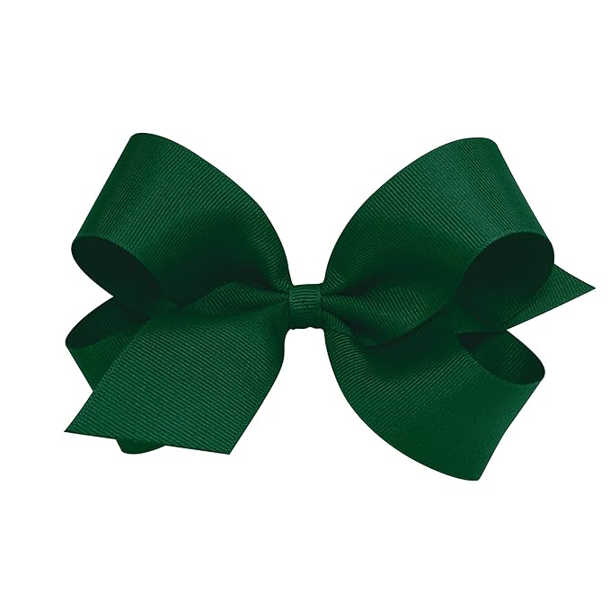 Wee Ones Girls' Plain Wrap Classic Grosgrain Hair Bows on a WeeStay No-Slip Hair Clip, Handmade, Large, Forest Green
