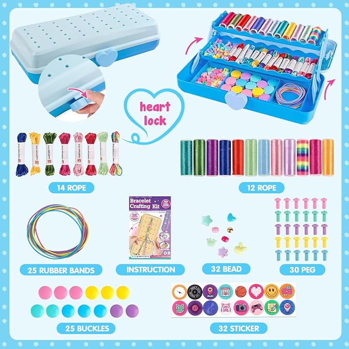 Friendship Bracelet Making Kit with Storage Box,DIY String Bracelet Arts and Craft for Girls Aged 8-12,Kids' Travel Activity Toy Set,Birthday Gifts for Ages 6 7 8 9 10 11 12 Year Old (Light Blue)