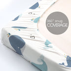 GRSSDER Stretchy Ultra Soft Jersey Knit Fitted Pack n Play Sheets Set 2 Pack, Portable/Mini Cribs Playards Sheets, Universal Fitted Pack and Play Mattress Sheets, Lovely Whale for Girls and Boys