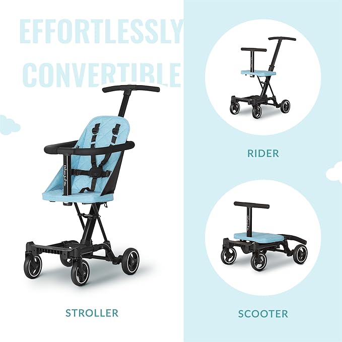 Dream On Me Lightweight and Compact Coast Rider Stroller with One Hand Easy Fold, Adjustable Handles and Soft Ride Wheels, Sky Blue