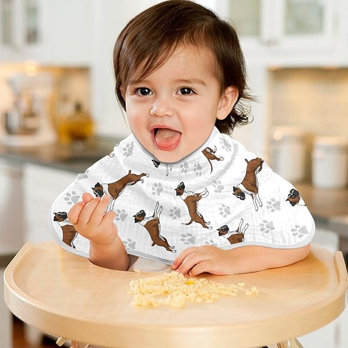 2 Pack Muslin Burp Cloths Boxer Dogs White Cotton Baby Burp Cloths Ultra Absorbent and Soft Spit Up Rags for Newborn Must Haves 22x11 Inch
