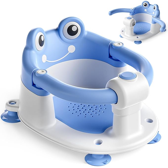 Baby Bath Seat for Babies 6 Months & Up - Toddler Bath Seats for Baby Sitting Up with 4 Suction Cups & Soft Cushion, Non-Slip Infants Shower Bathtub Chair for Newborn Boys, Blue