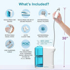 NASALFRESH MD - Dual Powered Nasal Irrigation System Nasal Rinse and Wash - Sinus Decongestant Relief System w/ 30 Saline Packets - Rechargeable - 1 Set of Nose Pillows - Snoring Remedy
