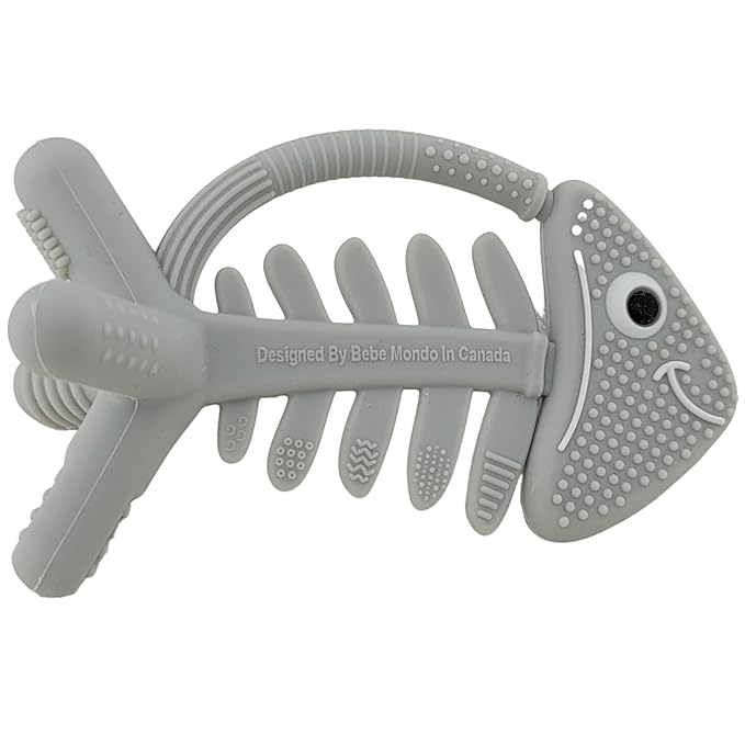 Infant Toys, Teething Toys for Babies 0-6 Months, Baby Teether 3D Fish Hand Pacifier Silicone, Soft-Textured Newborn Infants Baby Toys for Teething Relief 6-12 Months, USA Patent Pending(Grey)