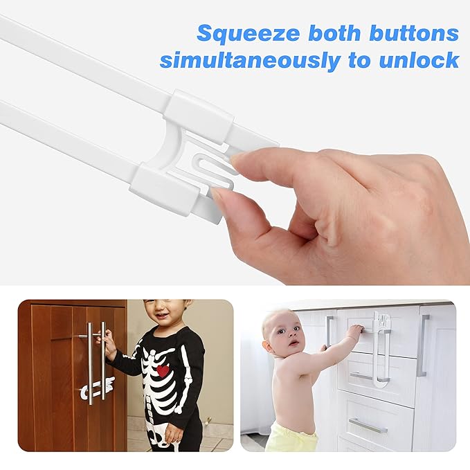 Vmaisi 20 Pack U Shaped Sliding Cabinet Locks Baby Proofing - Adjustable Child Safety Locks,Childproof Latches for Kitchen Bathroom Storage Cupboards Doors, Handles and Knobs White