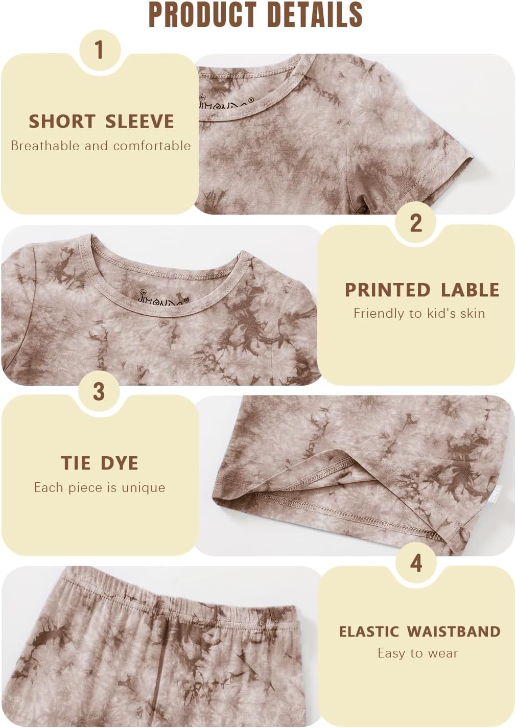 Jimonda Baby/Toddler Soft Sleepwear Short sleeve Kids Cool Pajama Outdoor 2-Piece Shirt&Shorts Casual sets Tie Dye PJ
