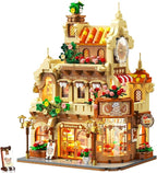 Flower Bakery Coffee House Building Set with Lights, City Cafe Baking House Display Model Toy, 1289 PCS Modular Construction Building Blocks Kit Home Decor, Gift for Adults Teens Girls 12+