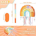 WERNNSAI Foldable Rainbow Pinata - Rainbow Pull String Pinata with Blindfold and Bat for Bundle Piñata Boho Theme Birthday Baby Shower Party Decoration Carnival Party Games Supplies 16.4" x 12.3"