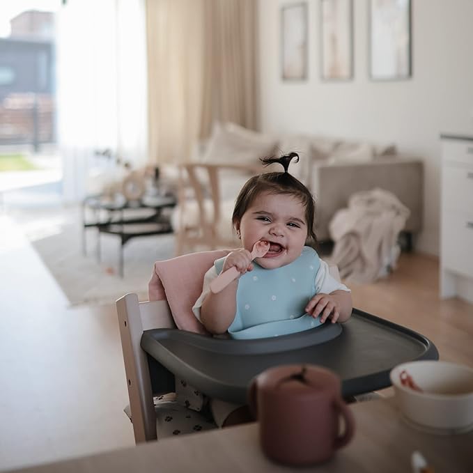 mushie Silicone Baby Bib | Adjustable Fit Waterproof Bibs (White Daisy)