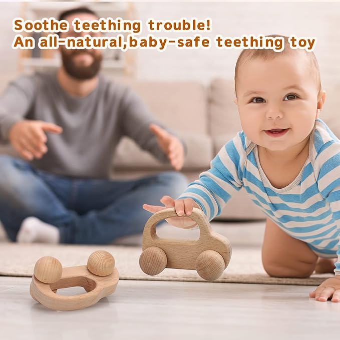 TOY Life Wooden Toys Cars, Montessori Toys for Babies 0-6-12 Months, Rattle Cars for Toddlers 1-3, Wooden Baby Toys Gift 1 Year Old, Baby Boy Girl Nursery Decor, 1 Year Old Boy Birthday Gift