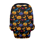 Binienty Galaxy Pumpkin Bats Moon Car Seat Covers for Babies, Halloween Decoration,Halloween Pumpkin Nursing Cover Breastfeeding Scarf, Stretch Baby Carseat Canopy