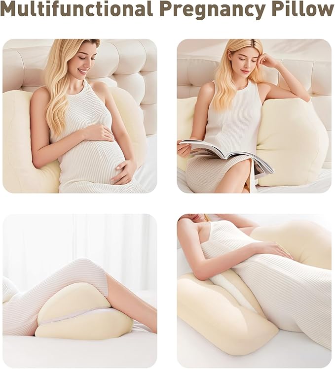 Pregnancy Pillow for Sleeping, Portable Maternity Pillow Double-Side, Belly, Hip, Back Support for Pregnant Women, Maternity Wedge Pillow for Reducing Pregnancy Fatigue- Detachable & Washable