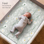 GRSSDER Stretchy Ultra Soft Jersey Knit Fitted Pack n Play Sheets Set 2 Pack, Universal Fitted Portable Pack and Play/Mini Cribs Sheets for Girls, Stylish Watercolor Daisy Flower