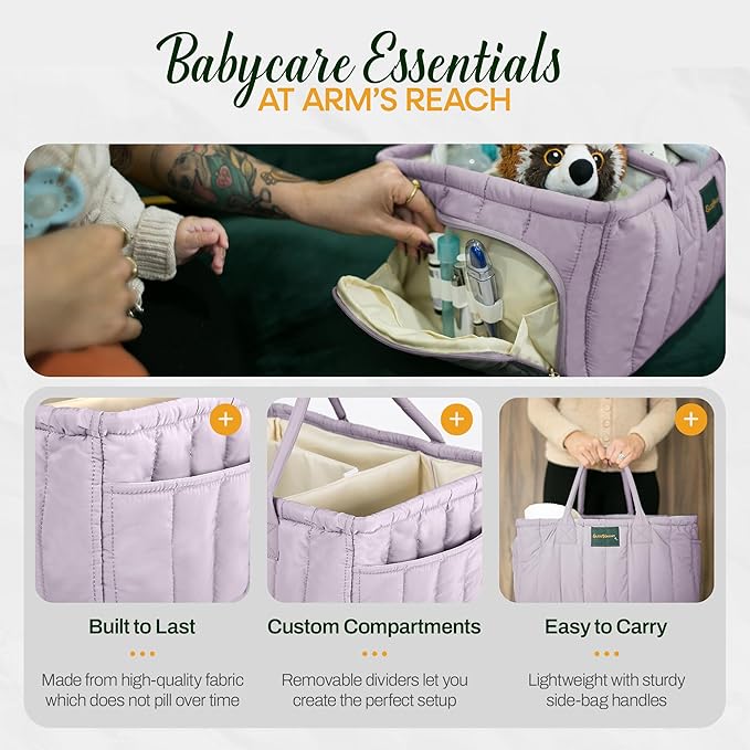 Baby Diaper Caddy Basket Organizer-Sturdy, Breathable & Washable - Stylish Storage, Portable, Car Caddy Organizer, Nursery, Baby Gift Registry Newborn Essentials (Lilac)