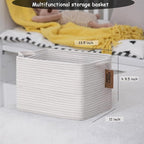 COMFY-HOMI 3PACK Cotton Rope Square Basket with Handles for Shelves|Dog Toy Basket Bin and Storage|Baby Basket for Gif|Shoe basket for Organizing|New13.5" x 11" x 9.5" for Living Room（All White）