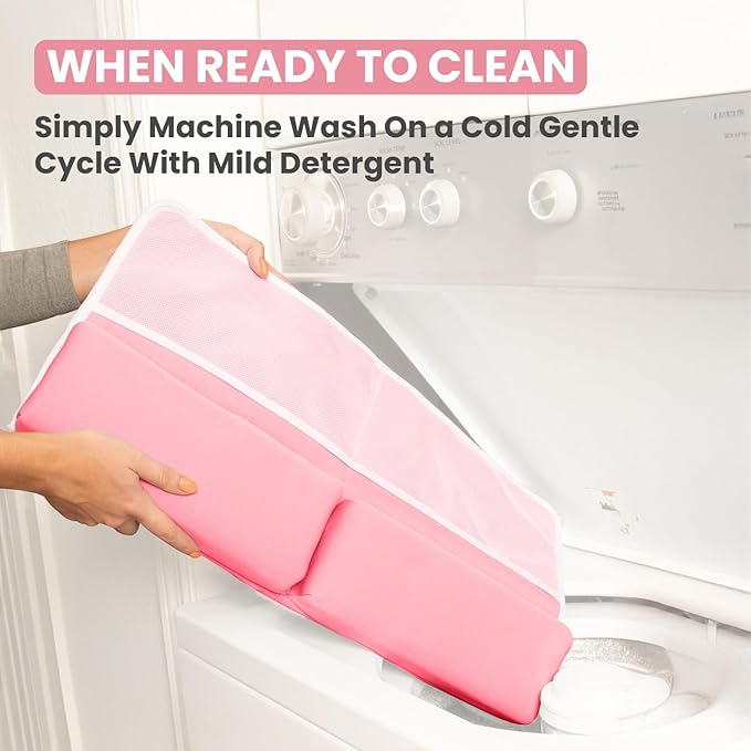 Baby Bath Kneeler and Elbow Rest Pad Set, Non-Slip Painless Thick Kneeling Pad - Foam Kneeling Pad for Bathing Babies - Knee Saver & Arm Support with 4 Pockets Toy Organizer (Large, Baby Pink)