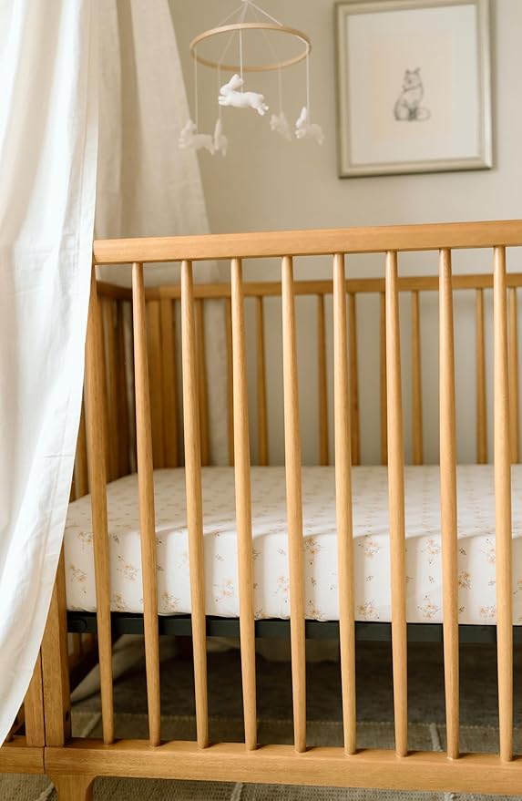 Oilo Crib Sheet, Breathable, Fitted, Organic Cotton Jersey, 300-Thread, Machine Wash, Fits Standard Crib (28" x 52" x 6"), Toddler Bedding, Heirloom Organic Collection, Dainty Floral