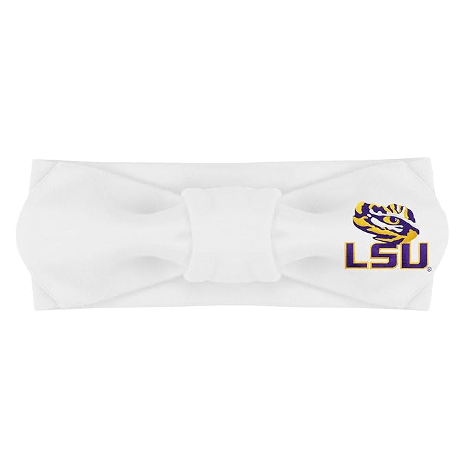 Creative Knitwear LSU Tigers Infant Girls White Solid Hair Knot Headband Embroidered Logo - Size Newborn - 4T